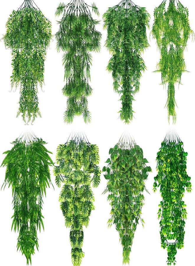 Suncalla 8 Pcs Reptile Plants for Terrarium Assorted Hanging Fake Artificial Vines with Suction Cups Climbing Foliage for Bearded Dragons Lizard Gecko Snake Hermit Crab Tank Decor(Lush Series) - Image 1